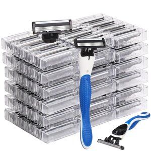 50 Pcs Refillable Three Blade Disposable Razors for Men Sensitive Skin